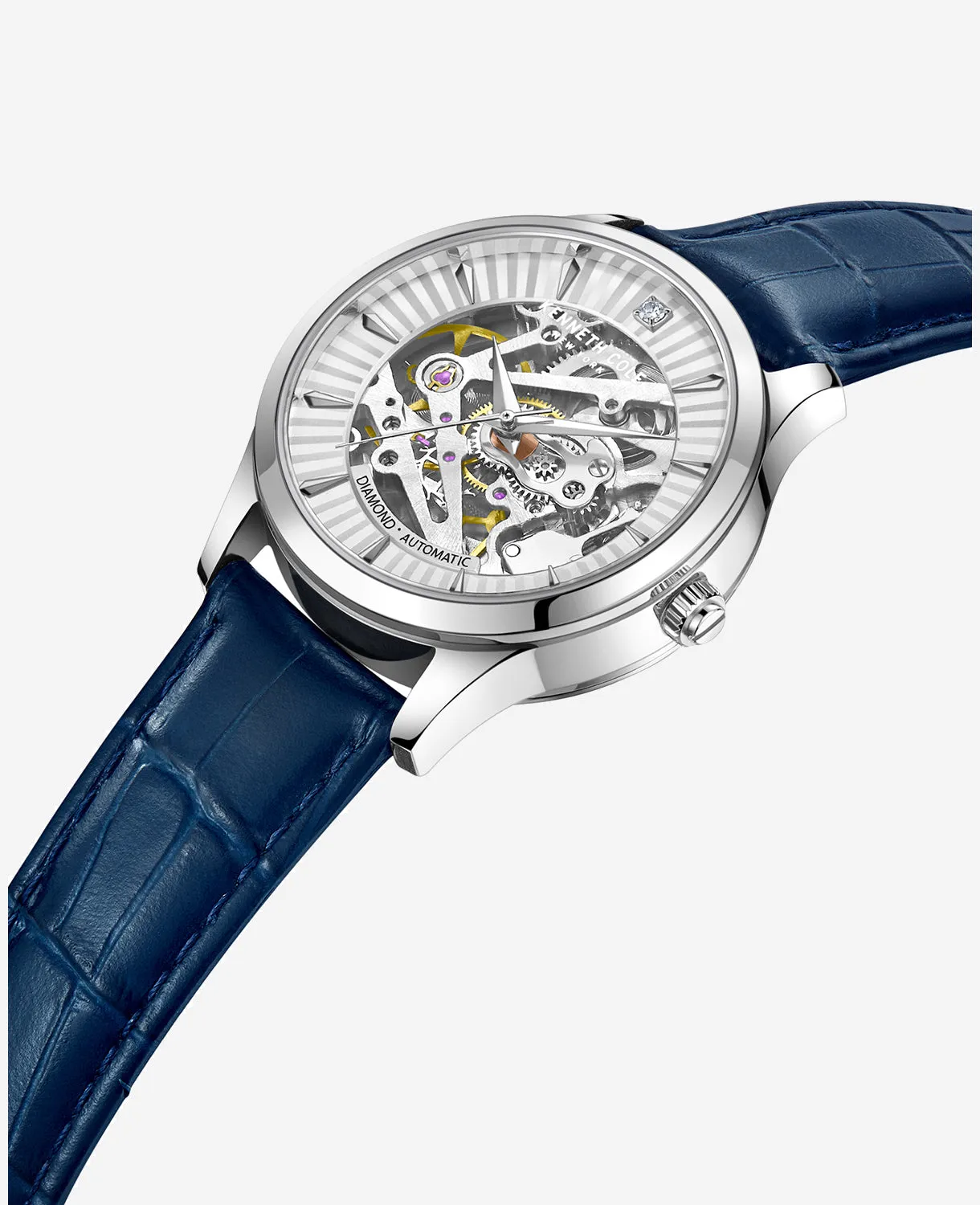 Automatic Diamond-Accented Leather Strap Watch