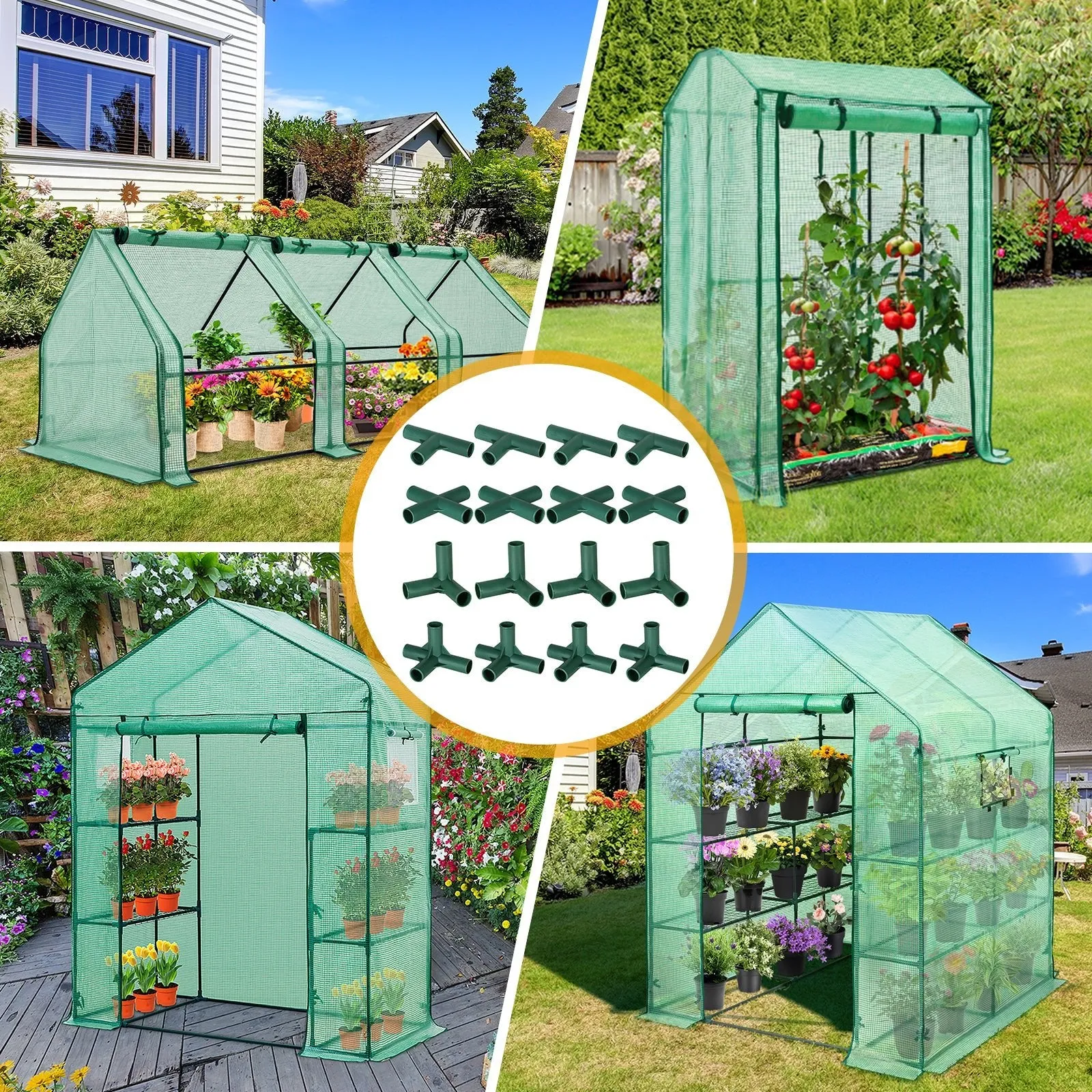 EAGLE PEAK Pack of 16pcs 4 Types Greenhouse Frame Connectors 0.63 in, PVC Pipe Joint for Flower Stands Gardening Frame Construction